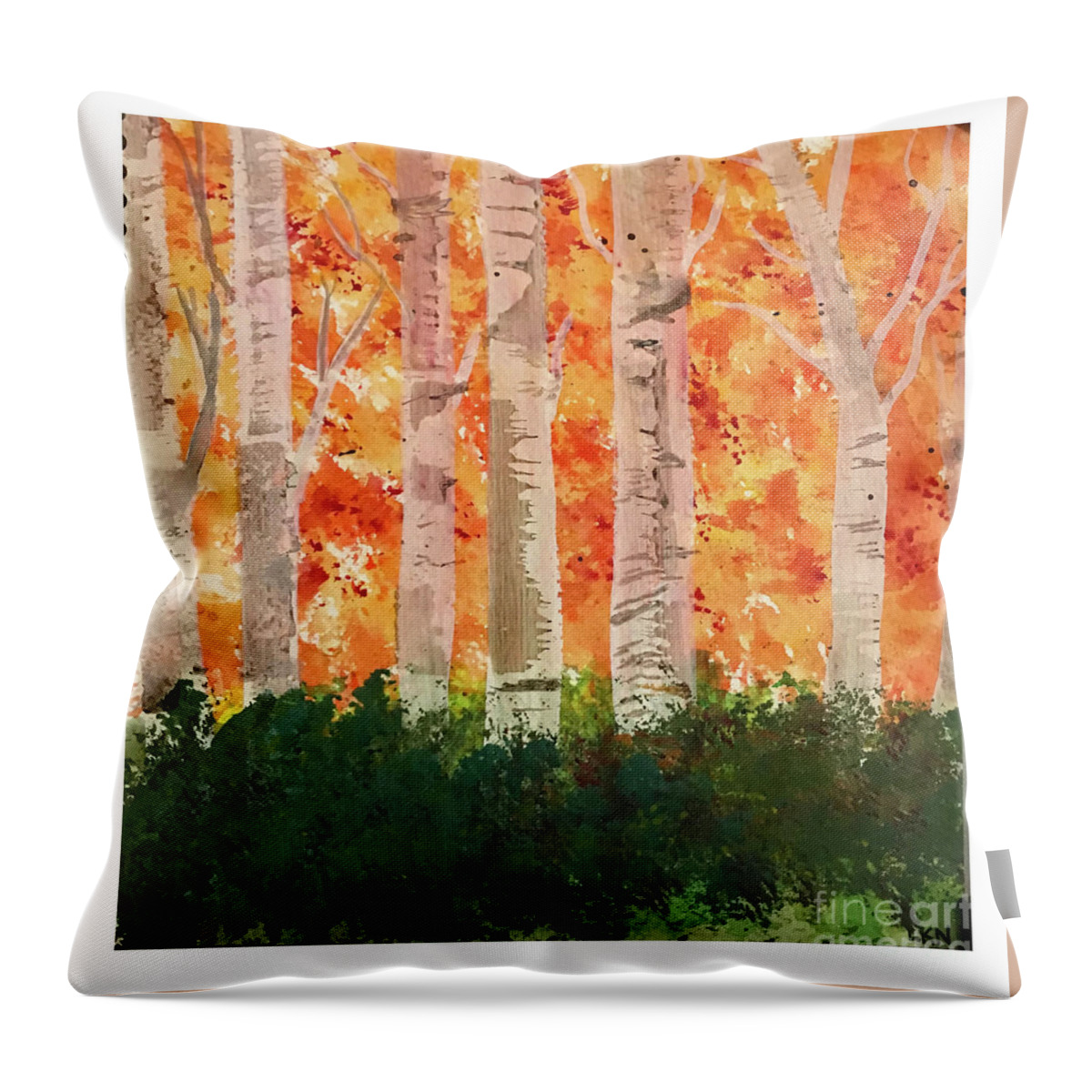 Fall Throw Pillow featuring the painting Fall Trees by Lisa Neuman