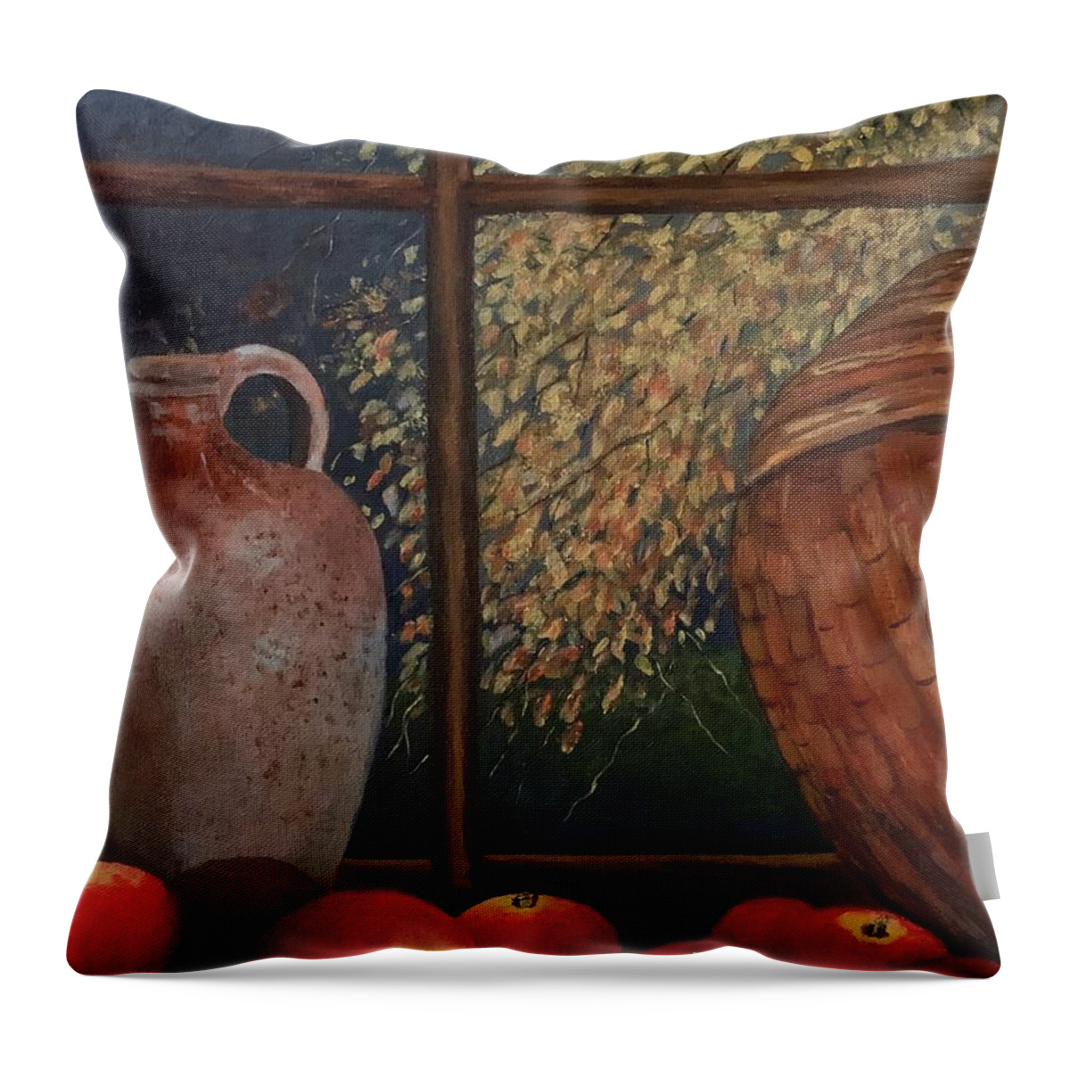 Fall Throw Pillow featuring the painting Fall Window by Jane Ricker