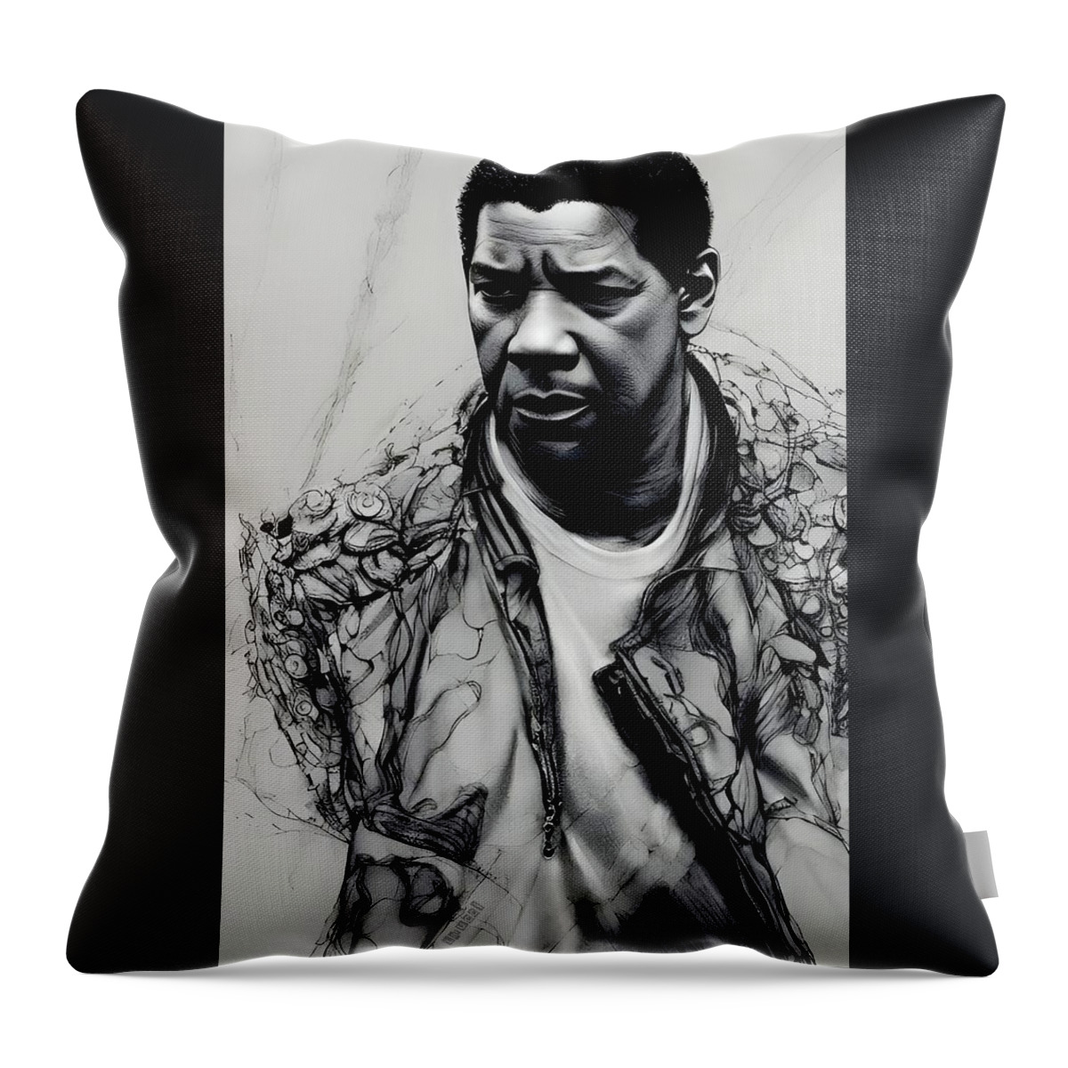 Denzel Washington Throw Pillow featuring the digital art Fallen - Denzel Washington by Fred Larucci