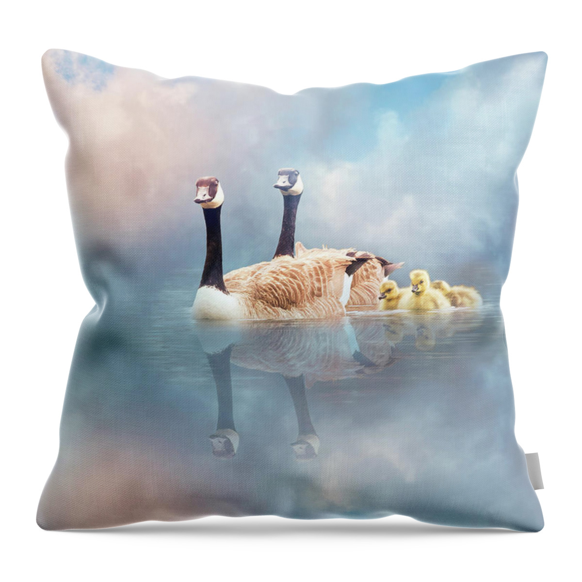 Swan Throw Pillow featuring the digital art Family Cruise by Nicole Wilde