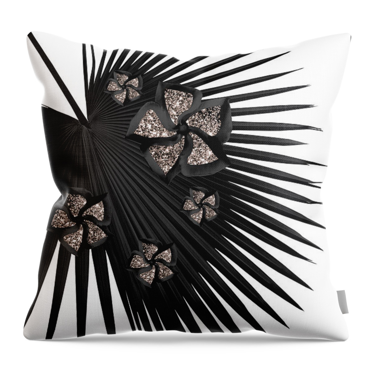 Faux-glitter Throw Pillow featuring the mixed media Fan Palm Floral Glitter Glam #1 #tropical #decor #art by Anitas and Bellas Art