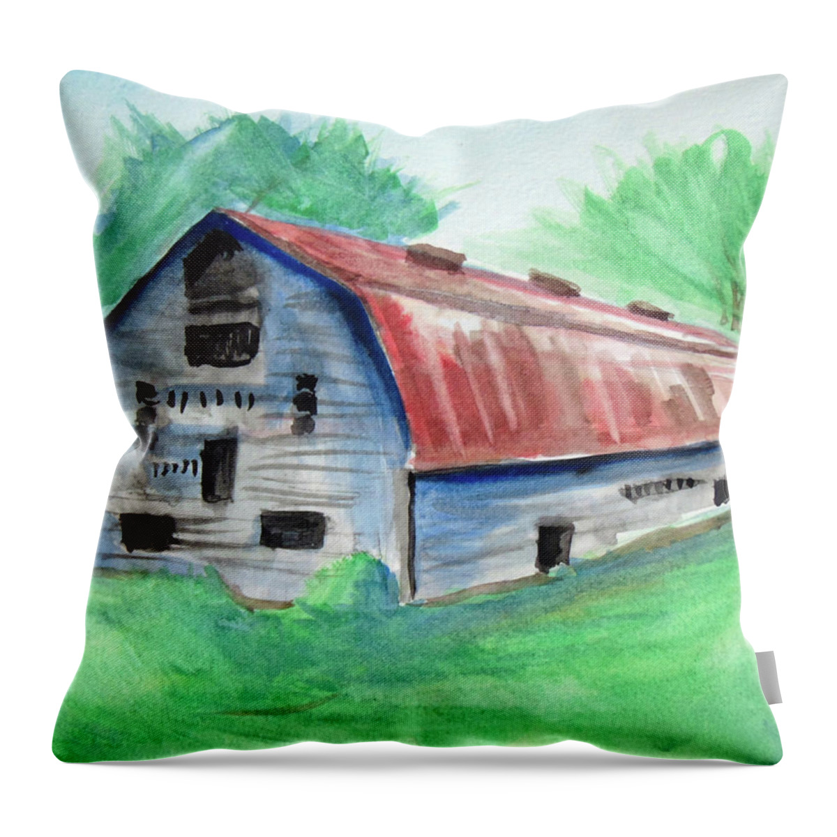 Barn Throw Pillow featuring the painting Fancher Barn by Loretta Nash