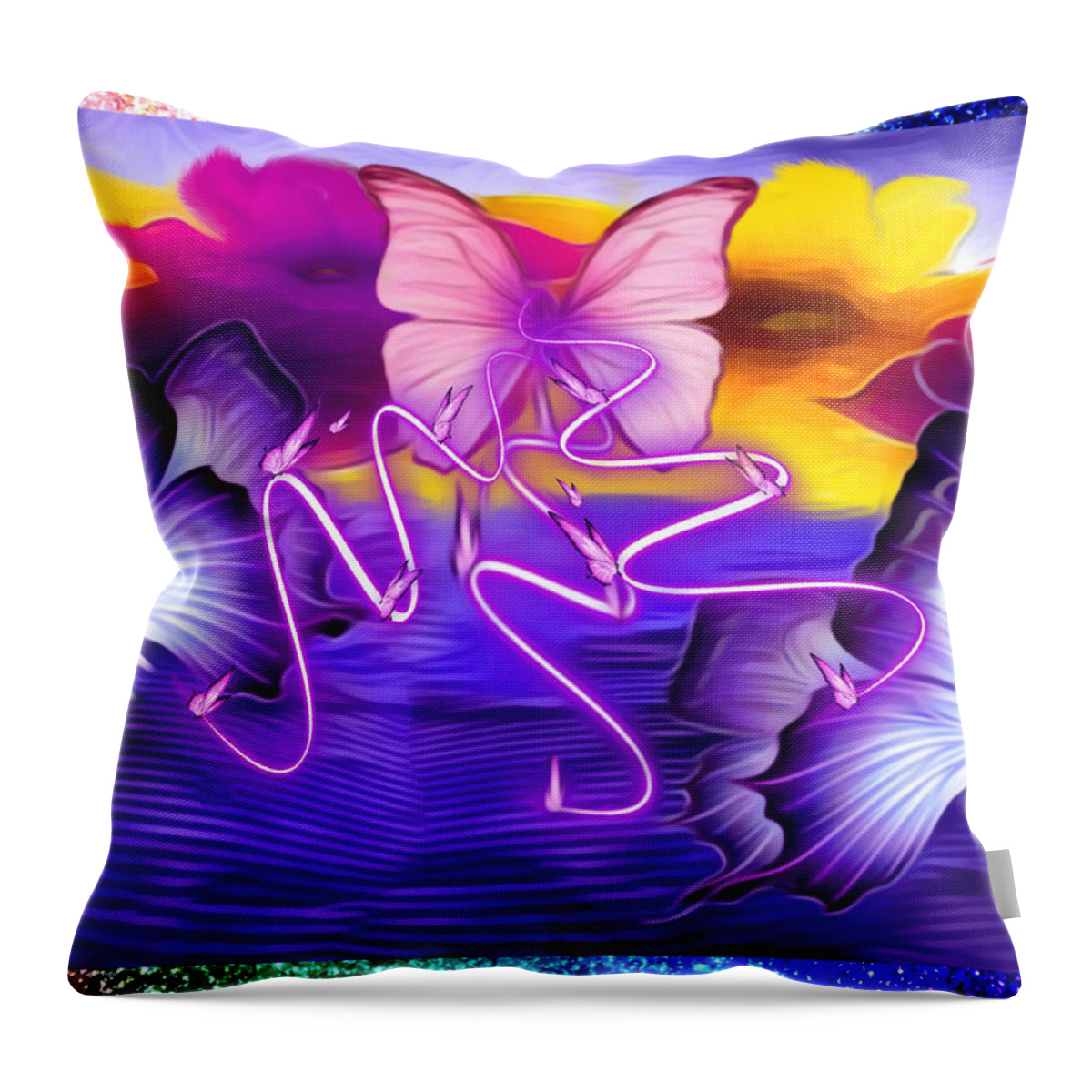 Digital Art Graphic Drawing Throw Pillow featuring the digital art Fantasy Butterflies by Gayle Price Thomas