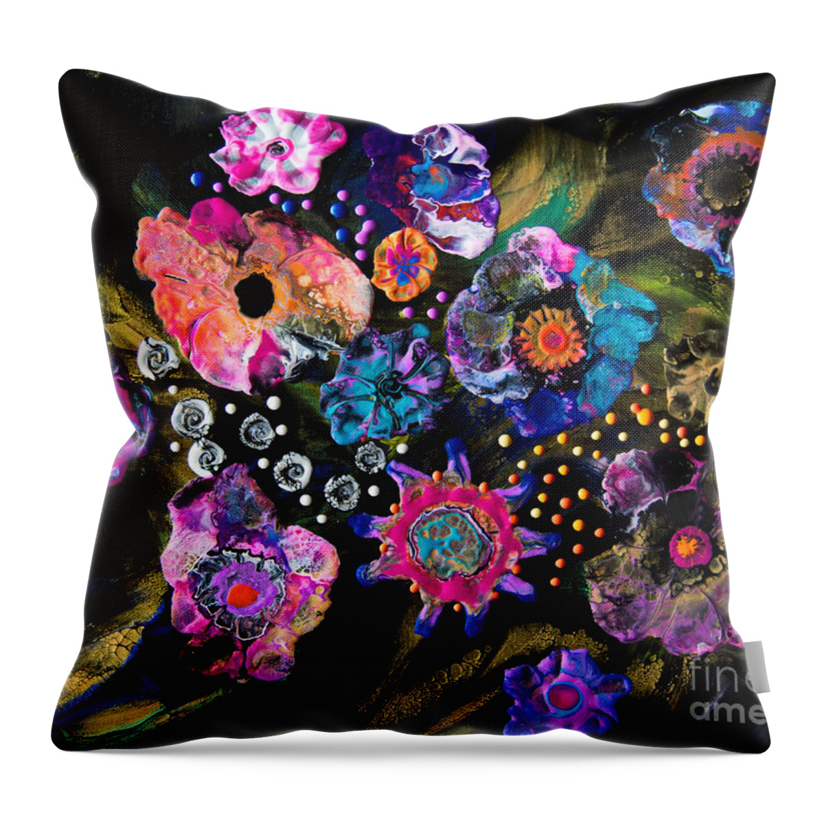 Flowers Throw Pillow featuring the painting Fantasy Flowers 7845 by Priscilla Batzell Expressionist Art Studio Gallery