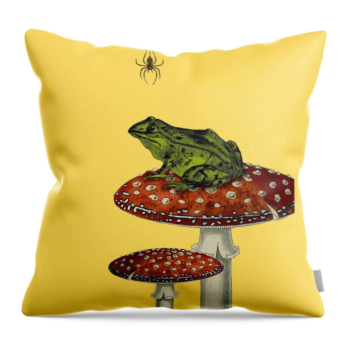 Frog Throw Pillow featuring the digital art Fantasy frog with spider by Madame Memento