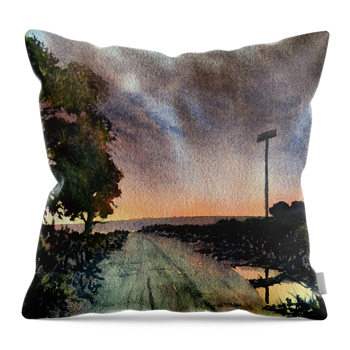 Watercolour Throw Pillow featuring the painting Farewell to the Day by Glenn Marshall