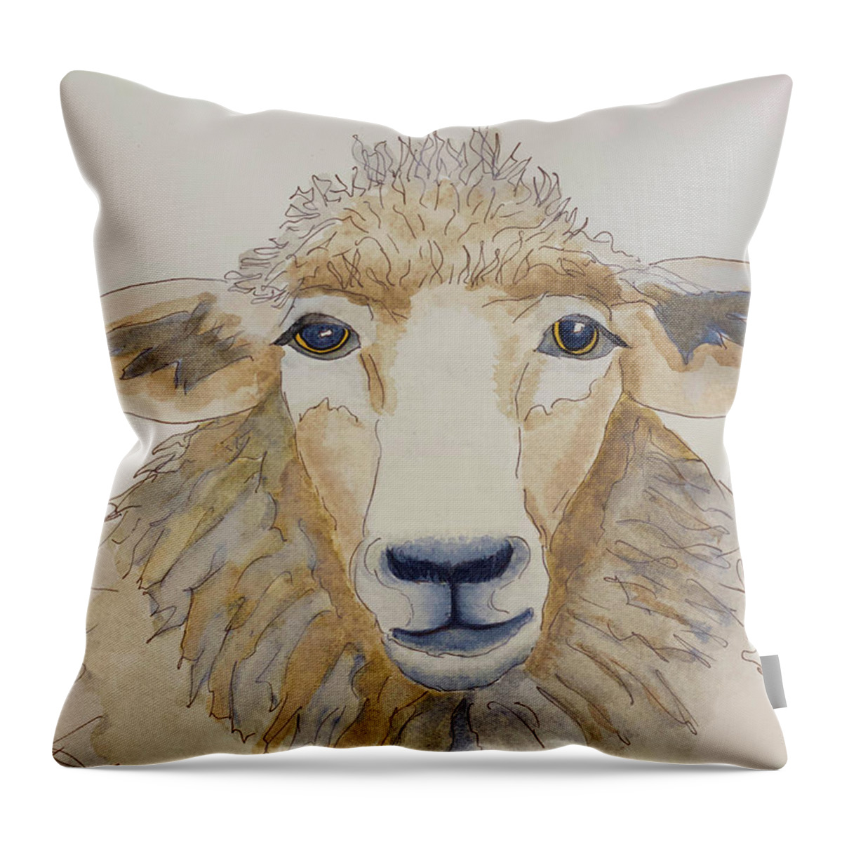 Sheep Throw Pillow featuring the painting Farm Sheep by Shirley Dutchkowski