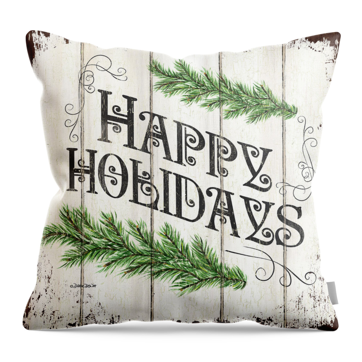 #faaAdWordsBest Throw Pillow featuring the painting Farmhouse Christmas Panel 2 by Debbie DeWitt