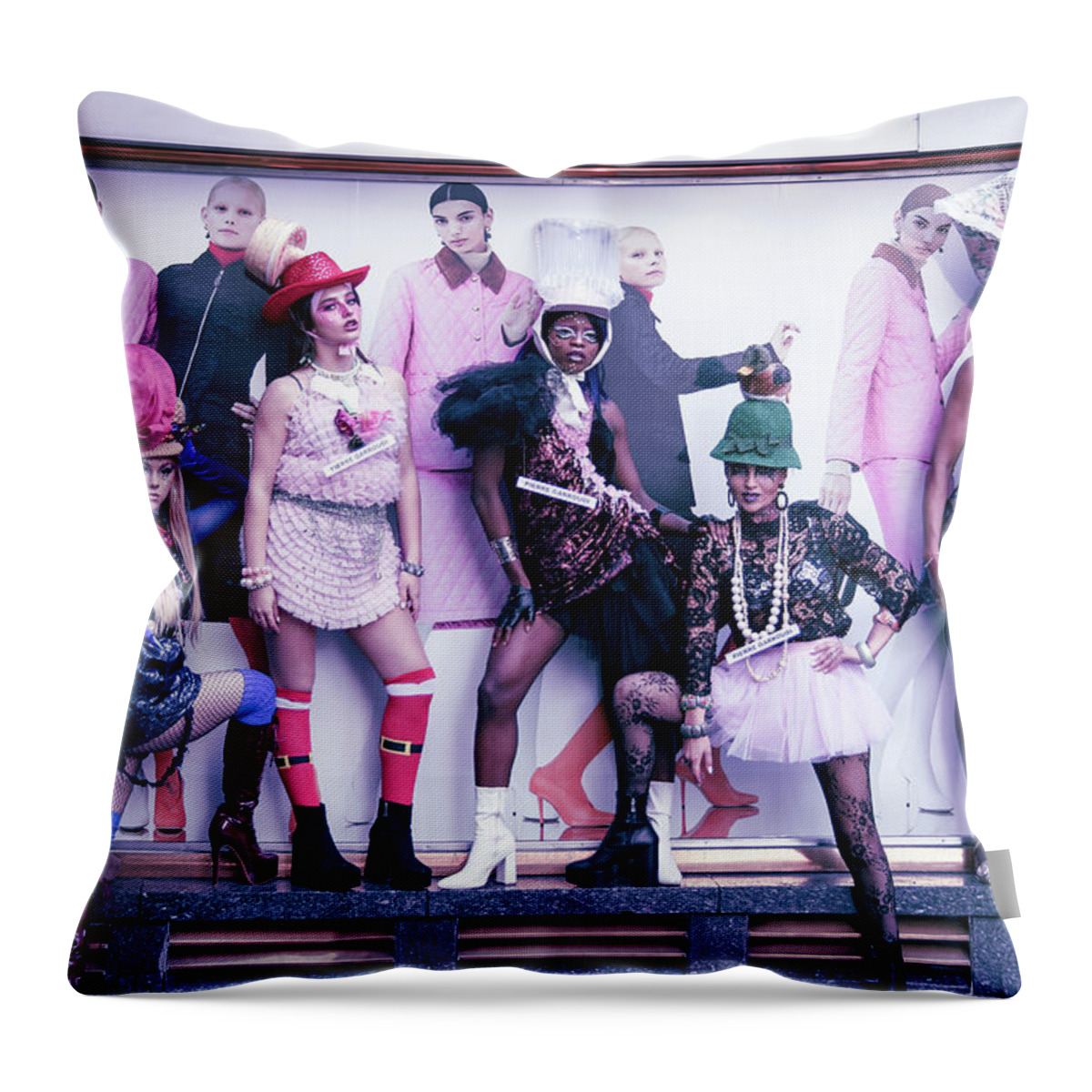 Design Throw Pillow featuring the photograph Fashion flash mob by Andrew Lalchan
