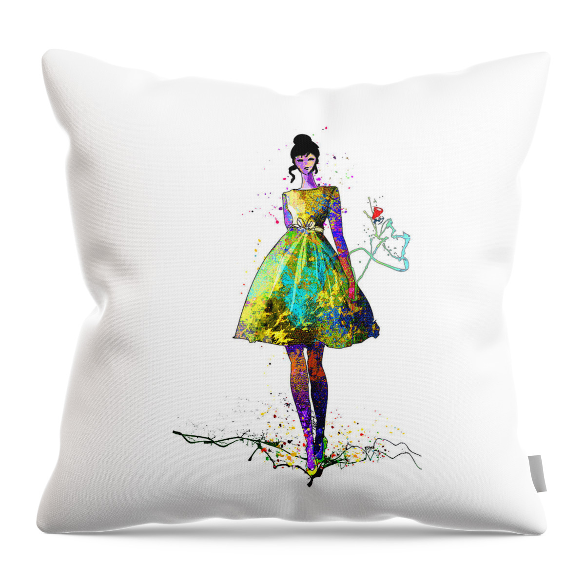 Woman Throw Pillow featuring the painting Fashion Model 02 by Miki De Goodaboom