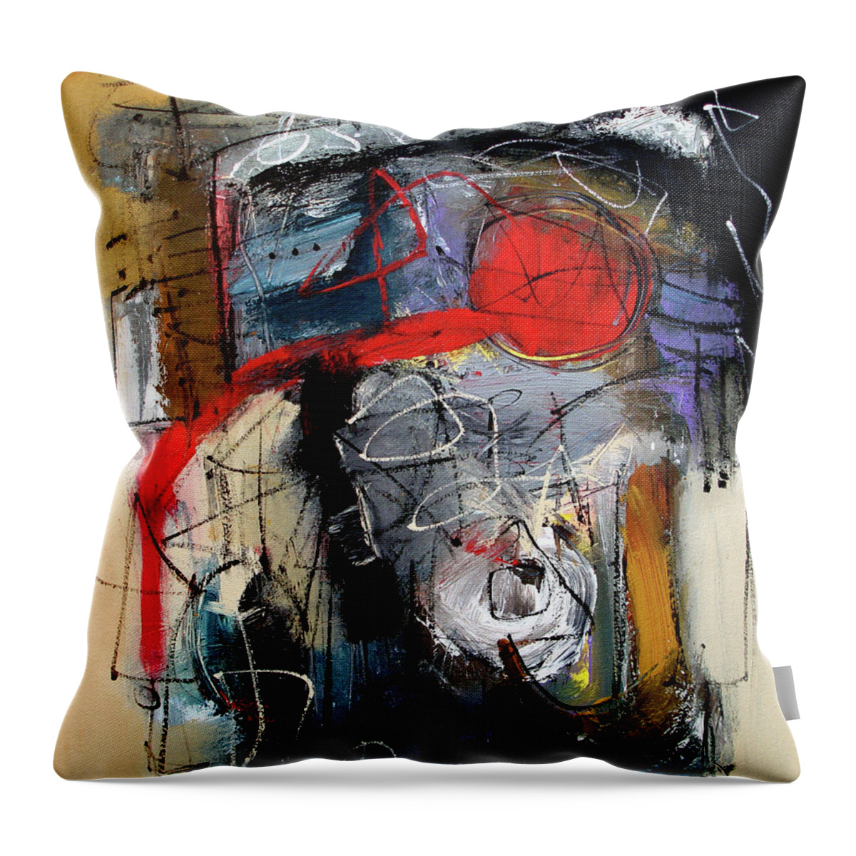 Abstract Throw Pillow featuring the painting Red Pour by Jim Stallings