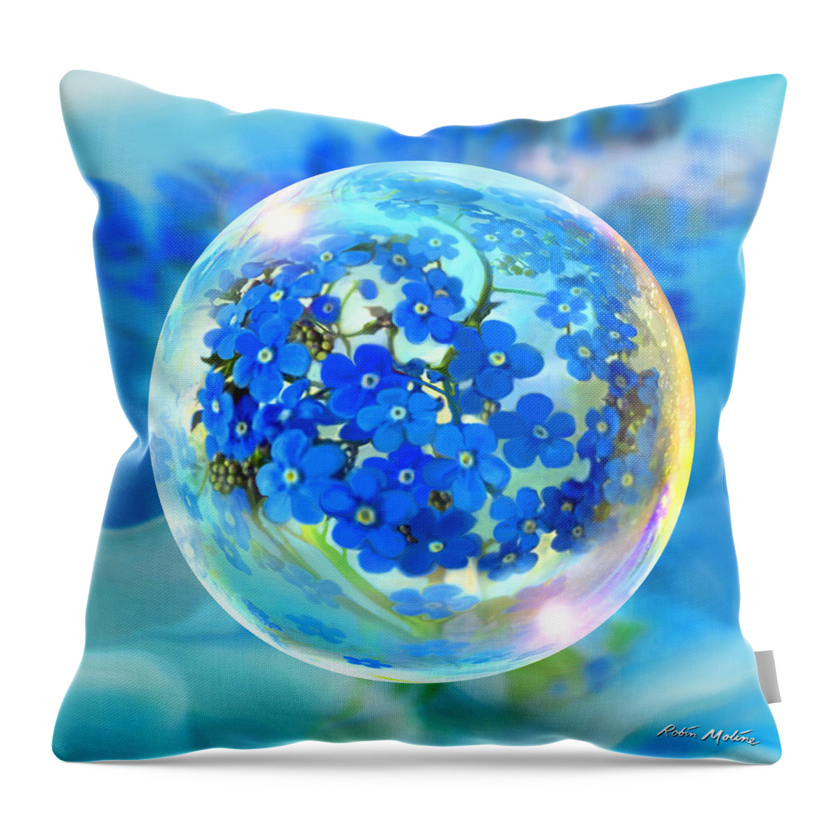 Forget Me Nots Throw Pillow featuring the digital art Faux Forget Me Nots by Robin Moline