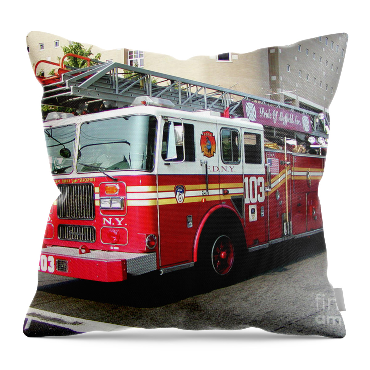 Fdny Throw Pillow featuring the photograph FDNY Ladder 103 by Steven Spak