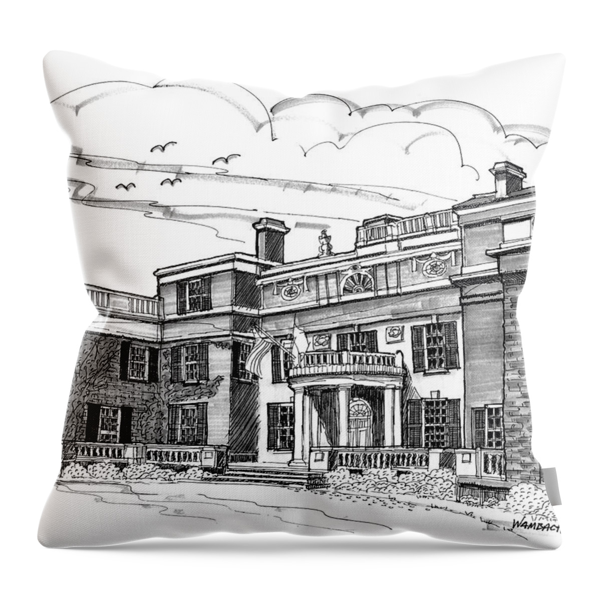 Fdr Throw Pillow featuring the drawing FDR Home Hyde Park NY by Richard Wambach