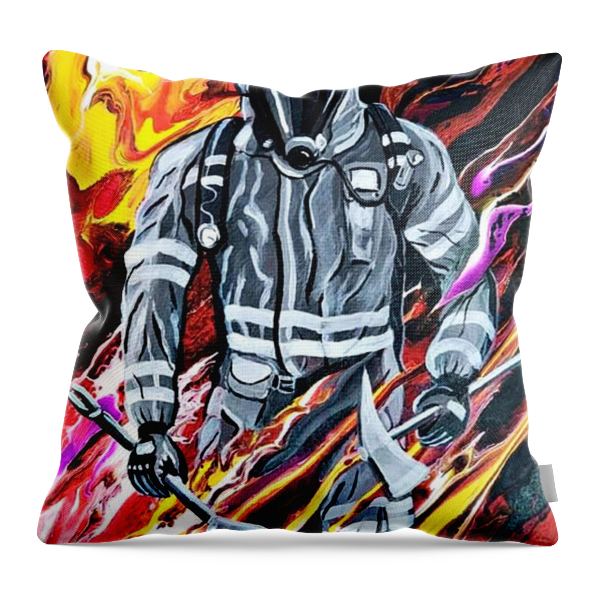 Fire Throw Pillow featuring the painting Fearless by Emanuel Alvarez Valencia