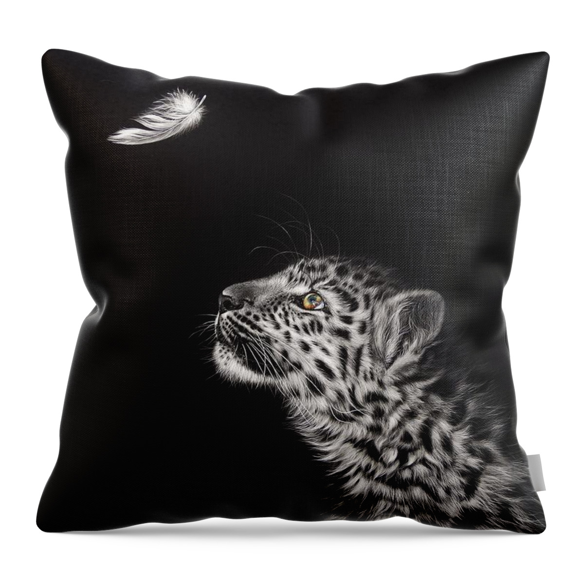 Leopard Throw Pillow featuring the photograph Feather hunt by Elena Kolotusha