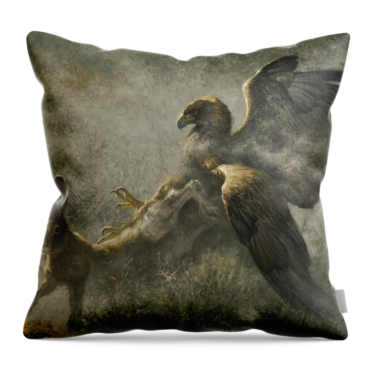 Eagle Throw Pillow featuring the painting Feathers and Dust by Greg Beecham