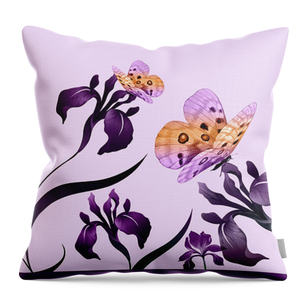 Birthday Throw Pillow featuring the digital art February Birthday Purple Iris with Butterflies by Doreen Erhardt