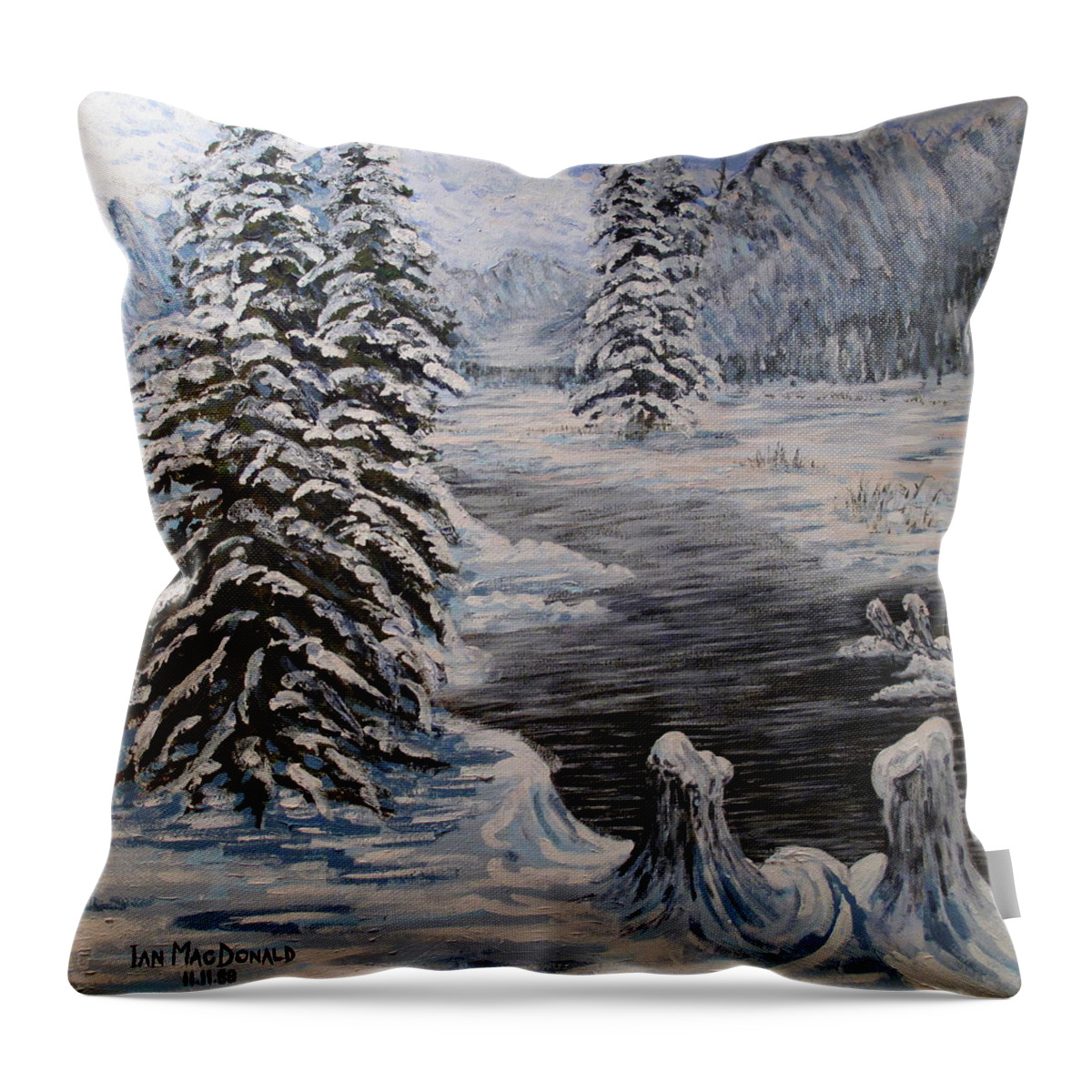 Winter Throw Pillow featuring the painting February in Canada by Ian MacDonald