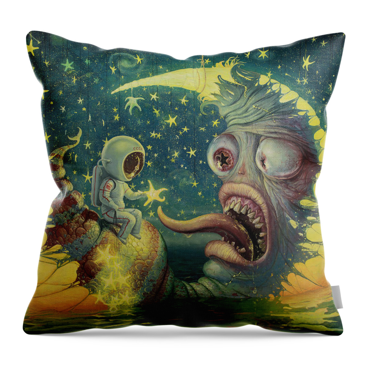 Astronaut Throw Pillow featuring the painting Feeding Your Inner Light by Adrian Borda