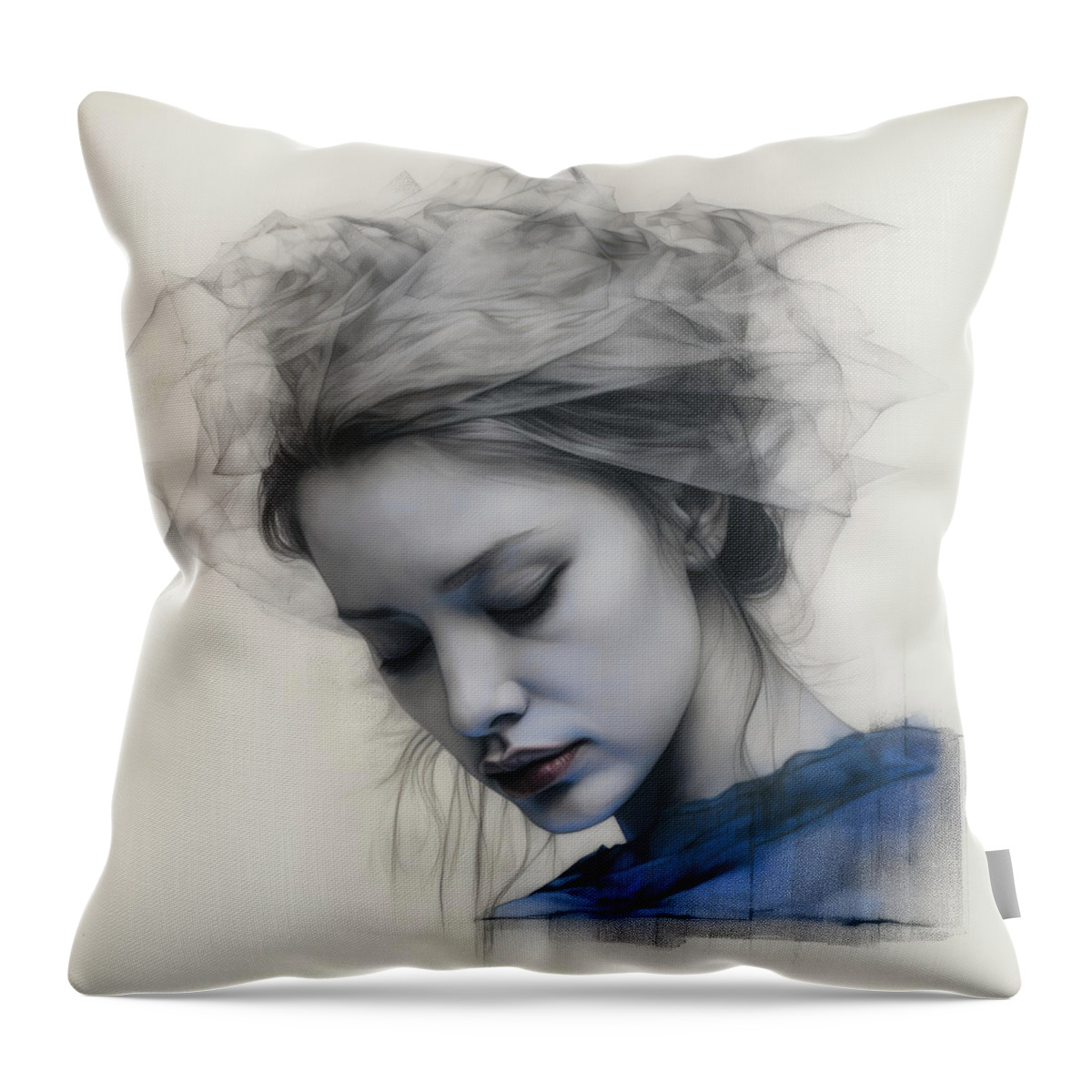 Woman Throw Pillow featuring the drawing Feeling Blue by My Head Cinema
