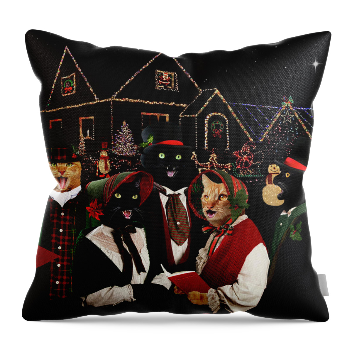 Comic Art Throw Pillow featuring the digital art Feline Navidad by Torie Tiffany