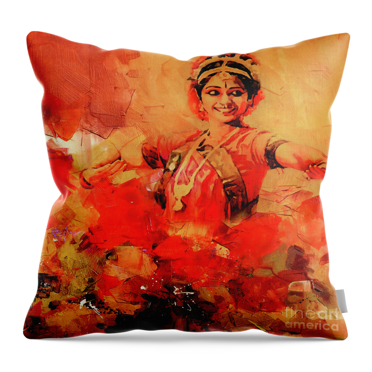 Indian Kathak Dance Throw Pillow featuring the painting Female kathak dance776y by Gull G