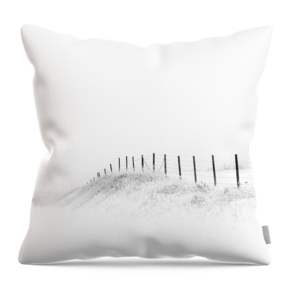 High Key Throw Pillow featuring the photograph Fenceline In The Snow by Dan Jurak