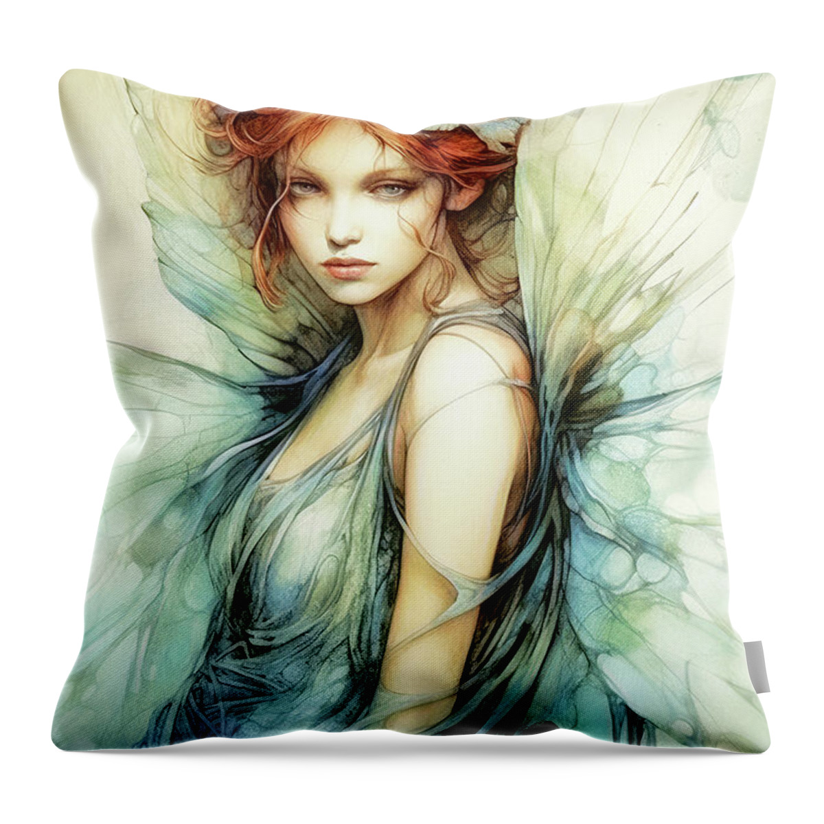 Garden Fairy Throw Pillow featuring the painting Fern by Tina LeCour