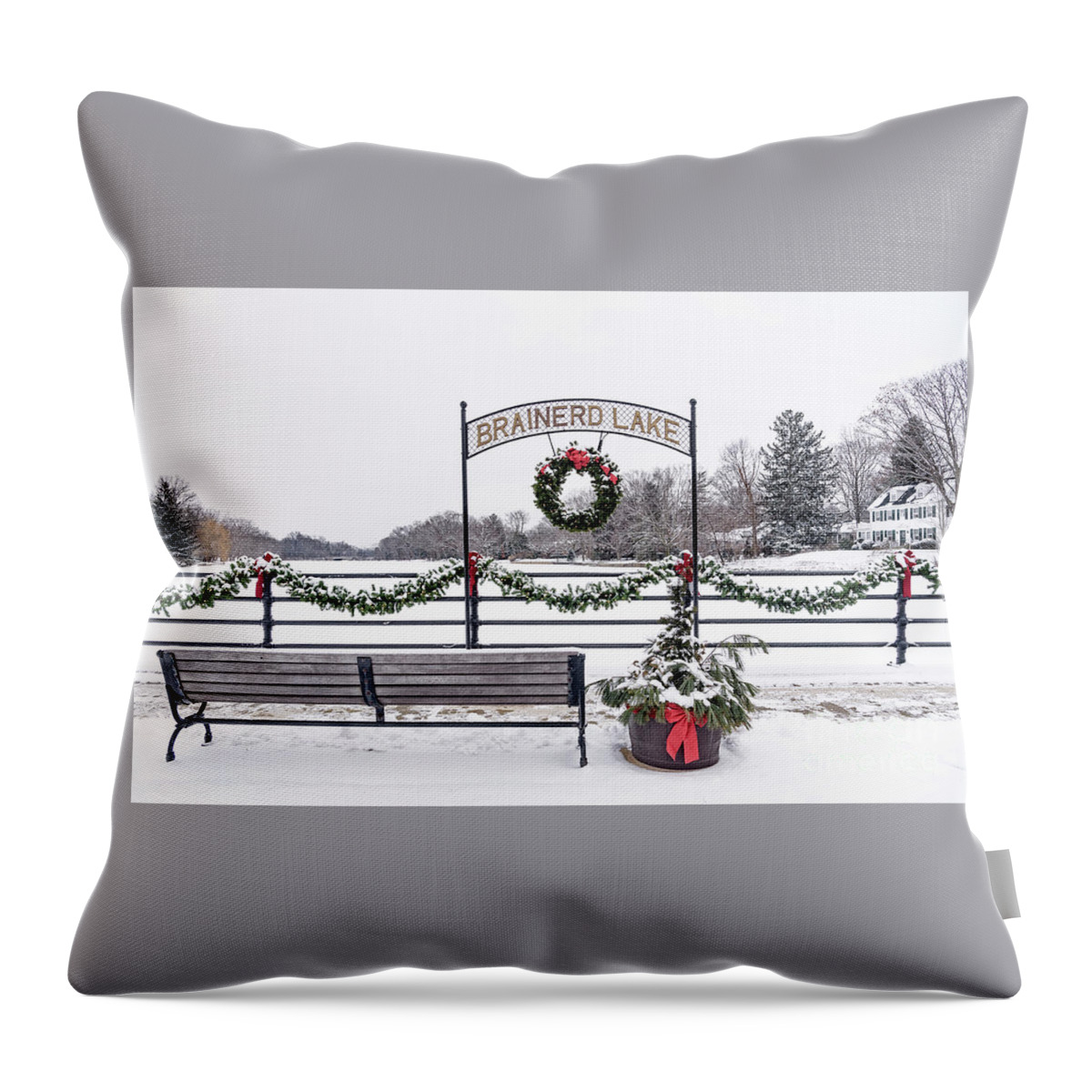 Christmas Throw Pillow featuring the photograph Festive Brainerd Lake by Debra Fedchin