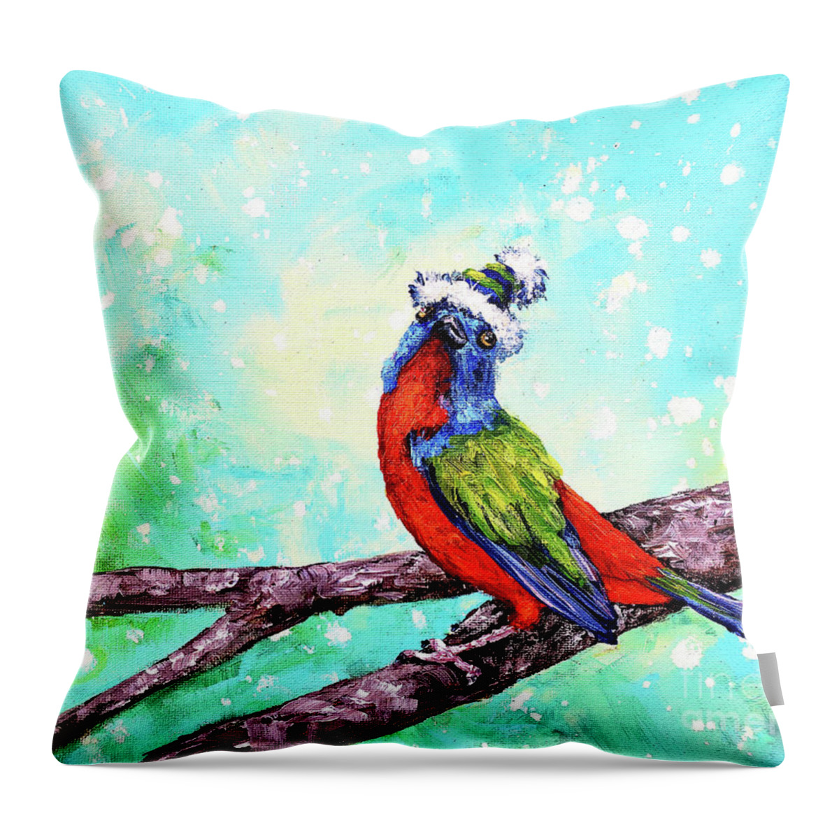  Painted Bunting Throw Pillow featuring the painting Festive Painted Bunting by Zan Savage