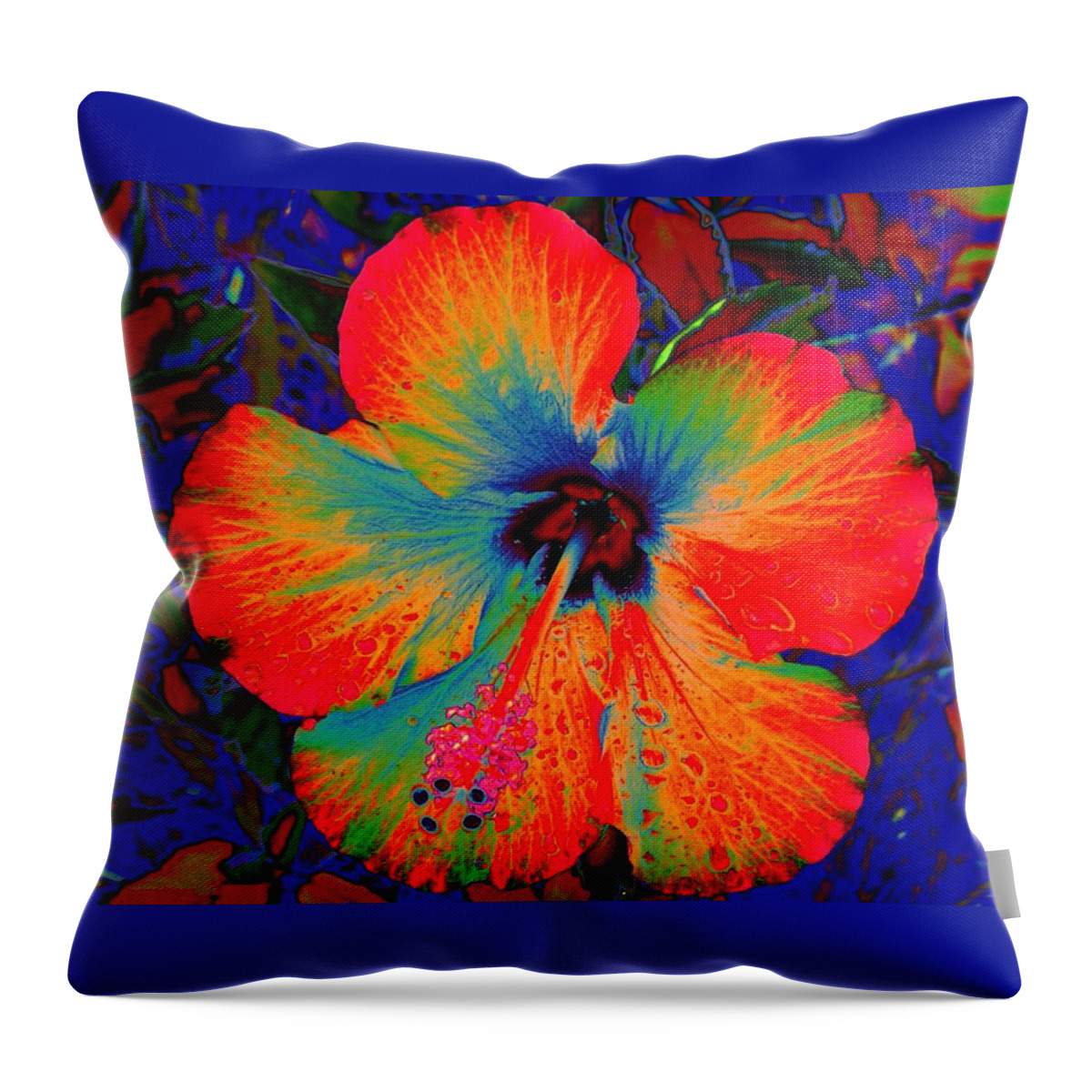 Hibiscus Throw Pillow featuring the digital art Festooned Hibiscus by Larry Beat