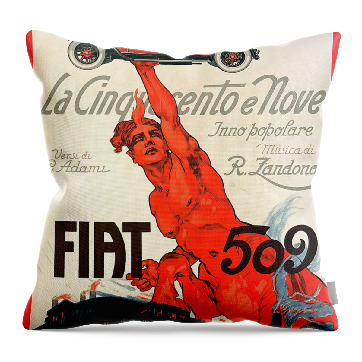 Automobil Throw Pillow featuring the mixed media Fiat 509 - La Cinquecento E Nove - 1925 by Plinio Codognato