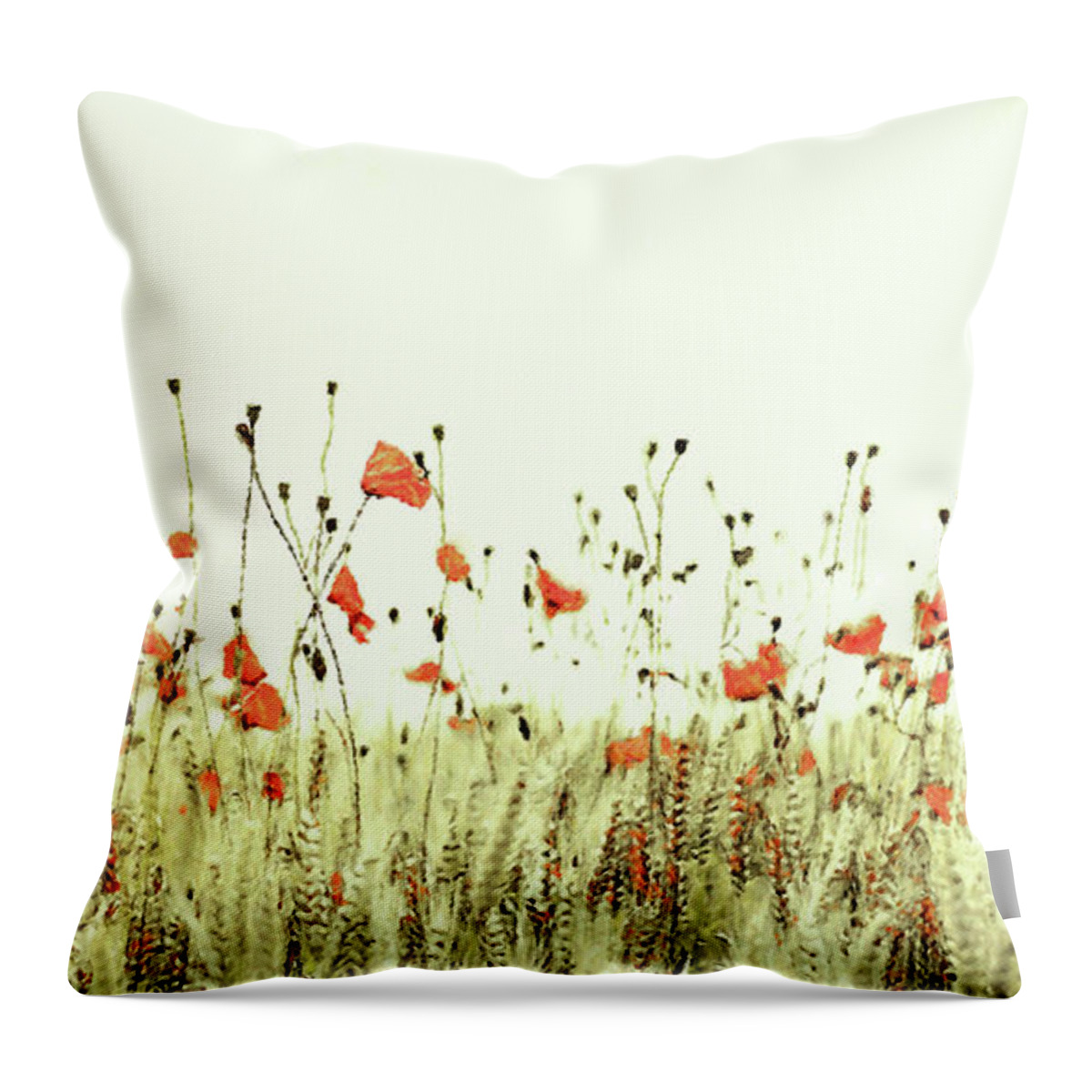 Field Of Coral Poppies Throw Pillow featuring the digital art Field of Coral Poppies by Susan Maxwell Schmidt