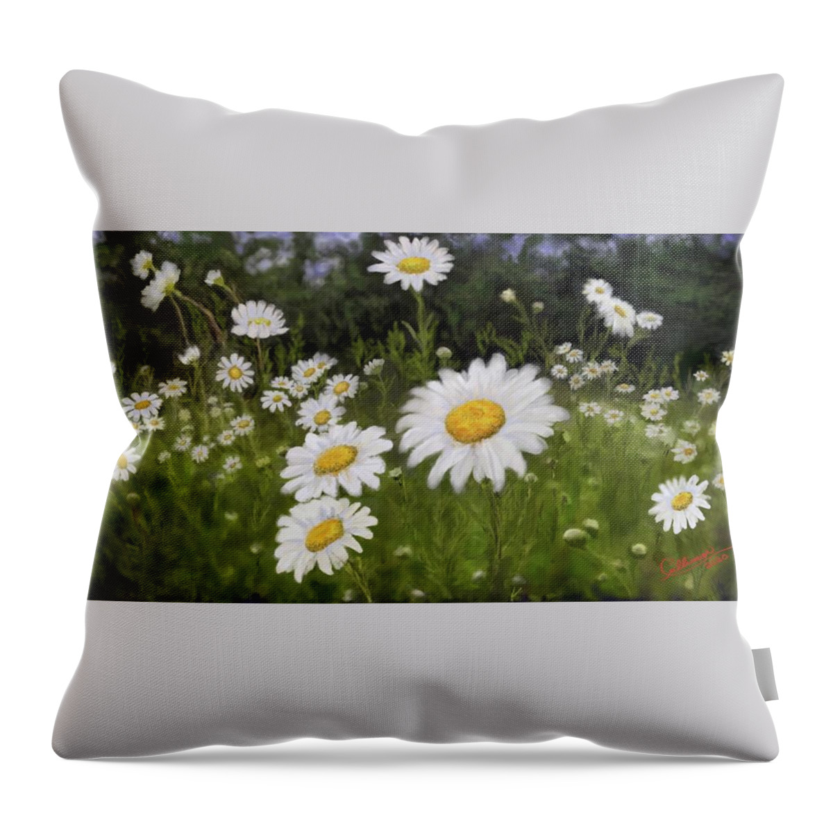 Daisies Throw Pillow featuring the digital art Daisies, a Wild Celebration of Summer by Marilyn Cullingford