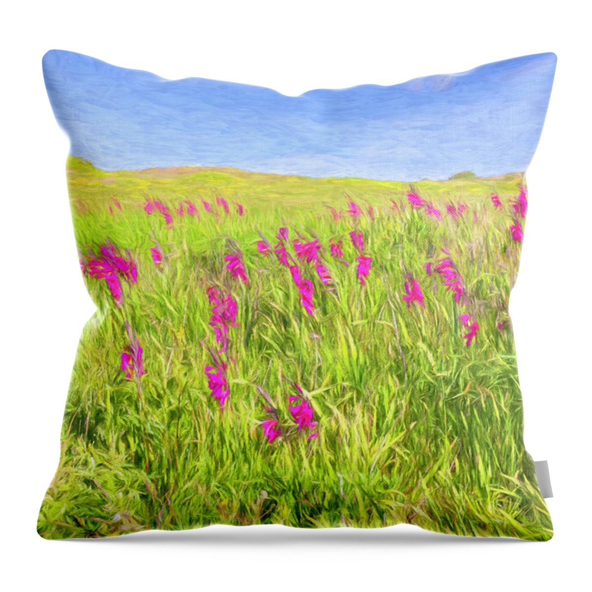 Gladiolus Throw Pillow featuring the digital art Field Of Gladiolus Painterly by Tanya C Smith