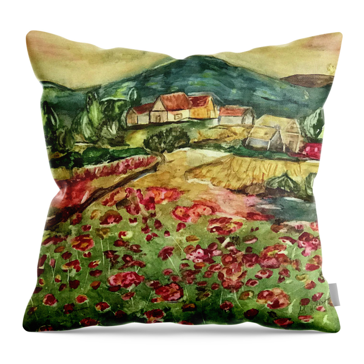 Field Throw Pillow featuring the painting Field of Poppies by Genevieve Holland