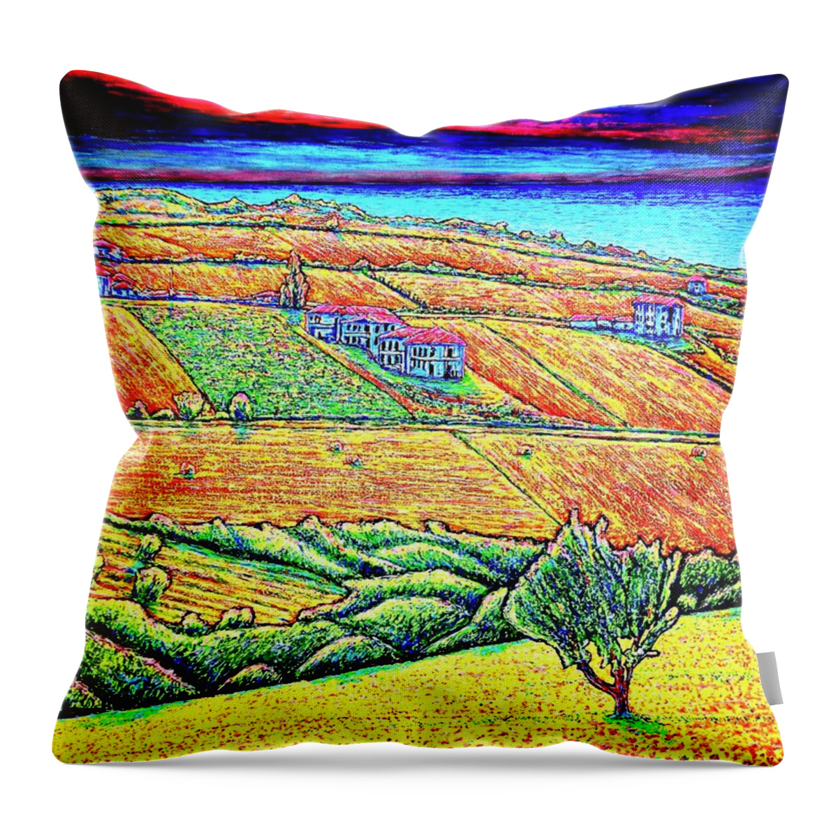 Fields Throw Pillow featuring the painting Fields by Viktor Lazarev