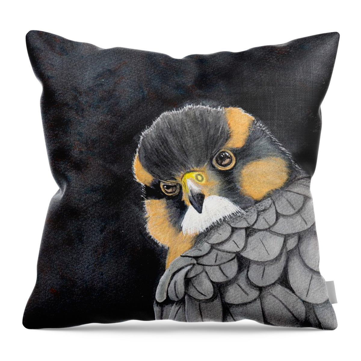 Bird Throw Pillow featuring the painting Fierce Little Falcon Watercolor by Kimberly Walker