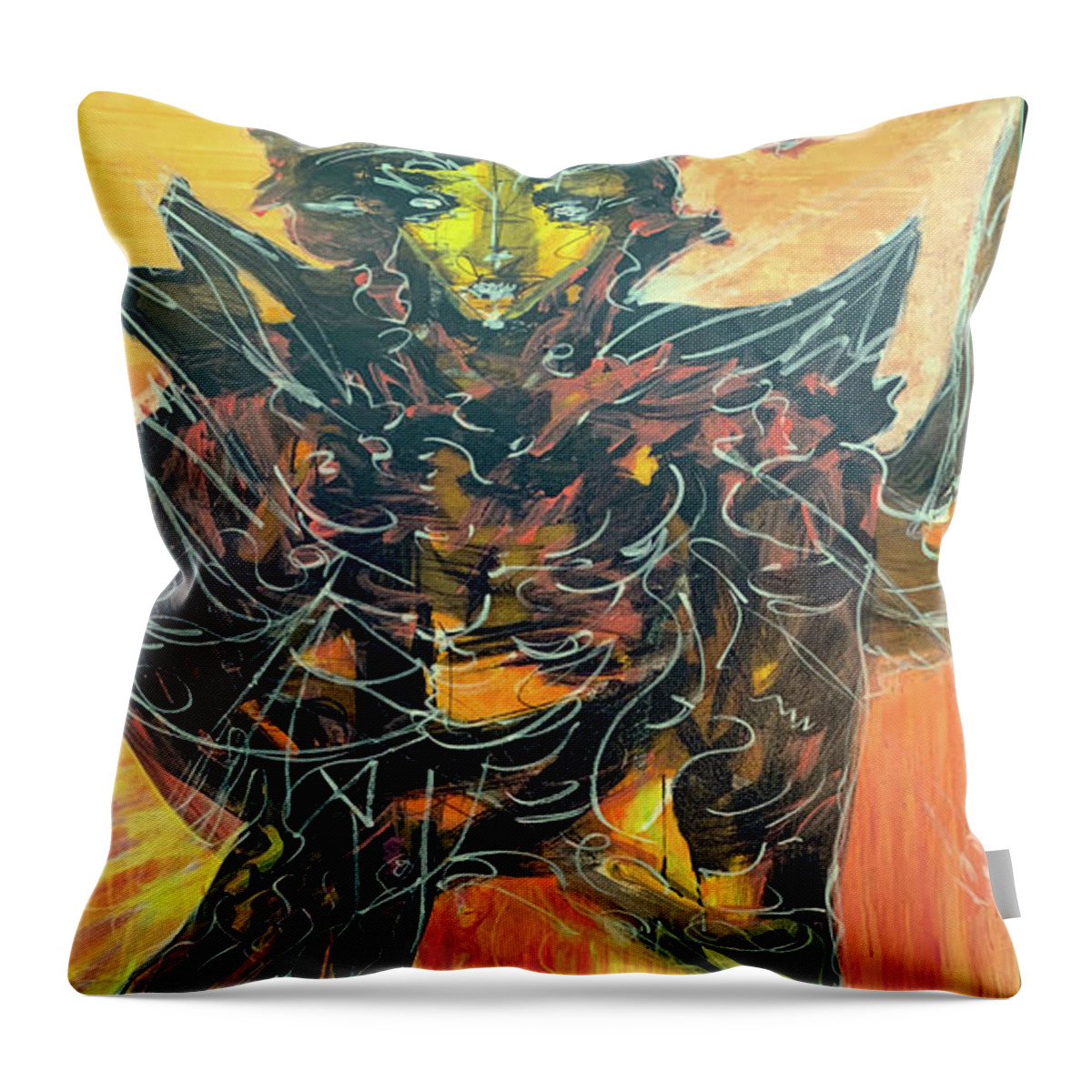 Alien Throw Pillow featuring the painting Fiery Orange by Leslie Porter
