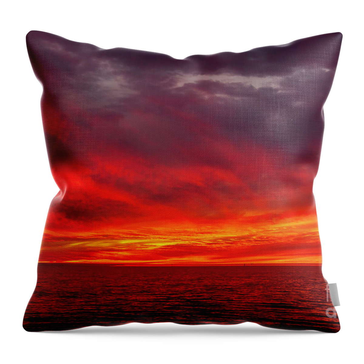 Sunset Throw Pillow featuring the photograph Fiery Sunset in Oceanside - January 10, 2022 by Rich Cruse