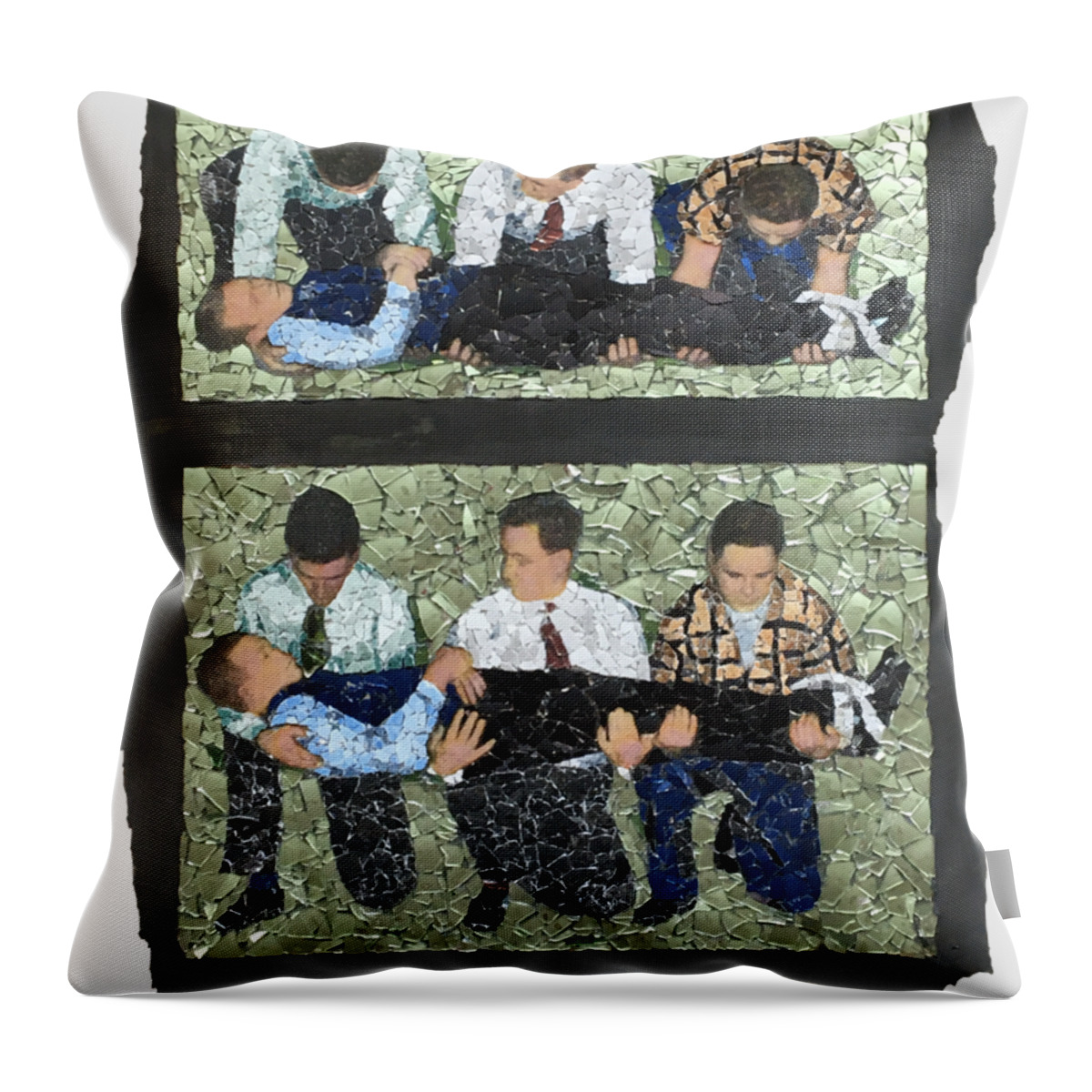 Men Throw Pillow featuring the mixed media Fig 104 A, B. Patient resting on bearers's knees. by Matthew Lazure