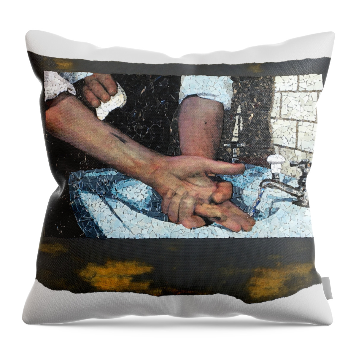 Glass Throw Pillow featuring the mixed media Fig. 5 Washing a small cut. by Matthew Lazure
