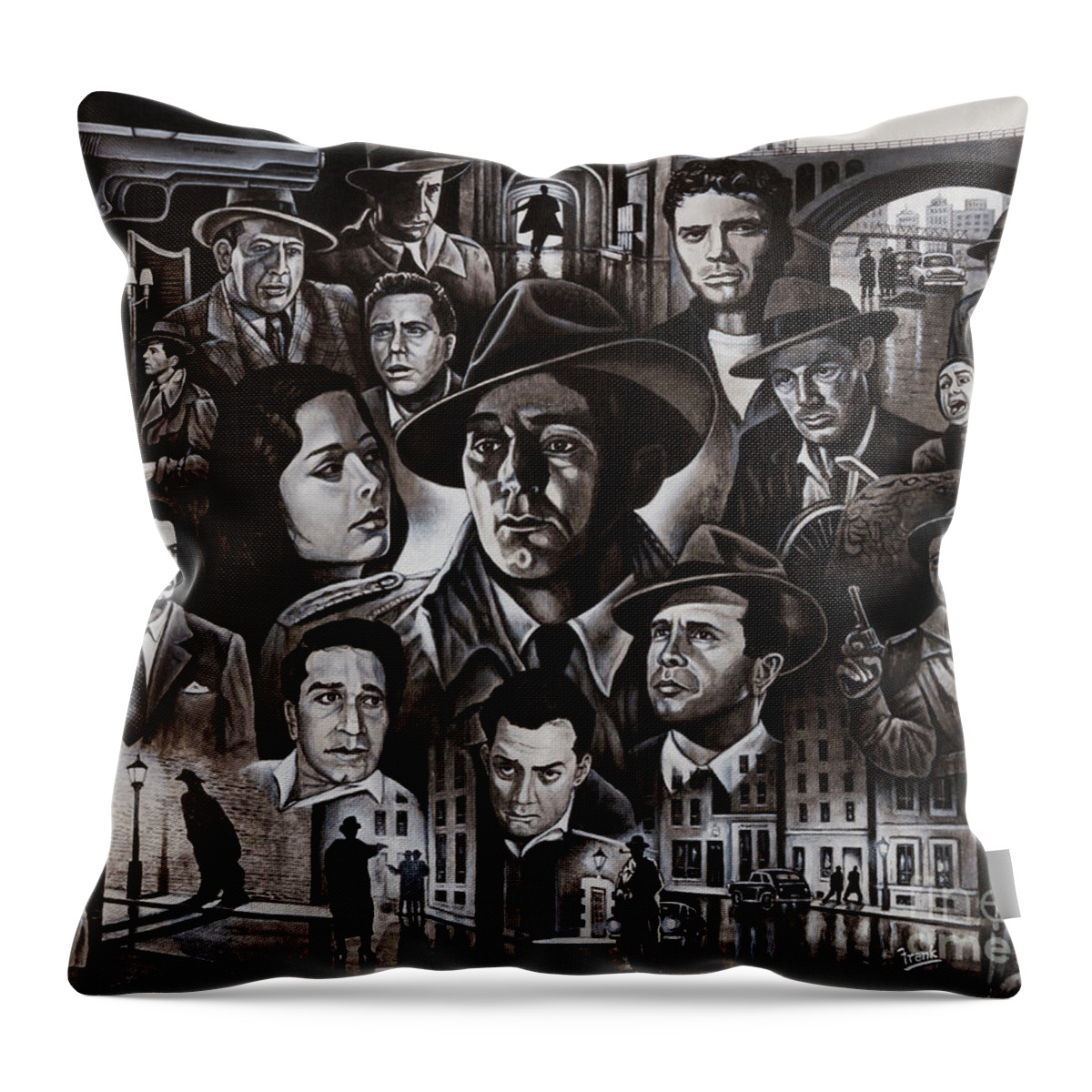 Robert Mitchem Throw Pillow featuring the painting Film Noir 1950's by Michael Frank