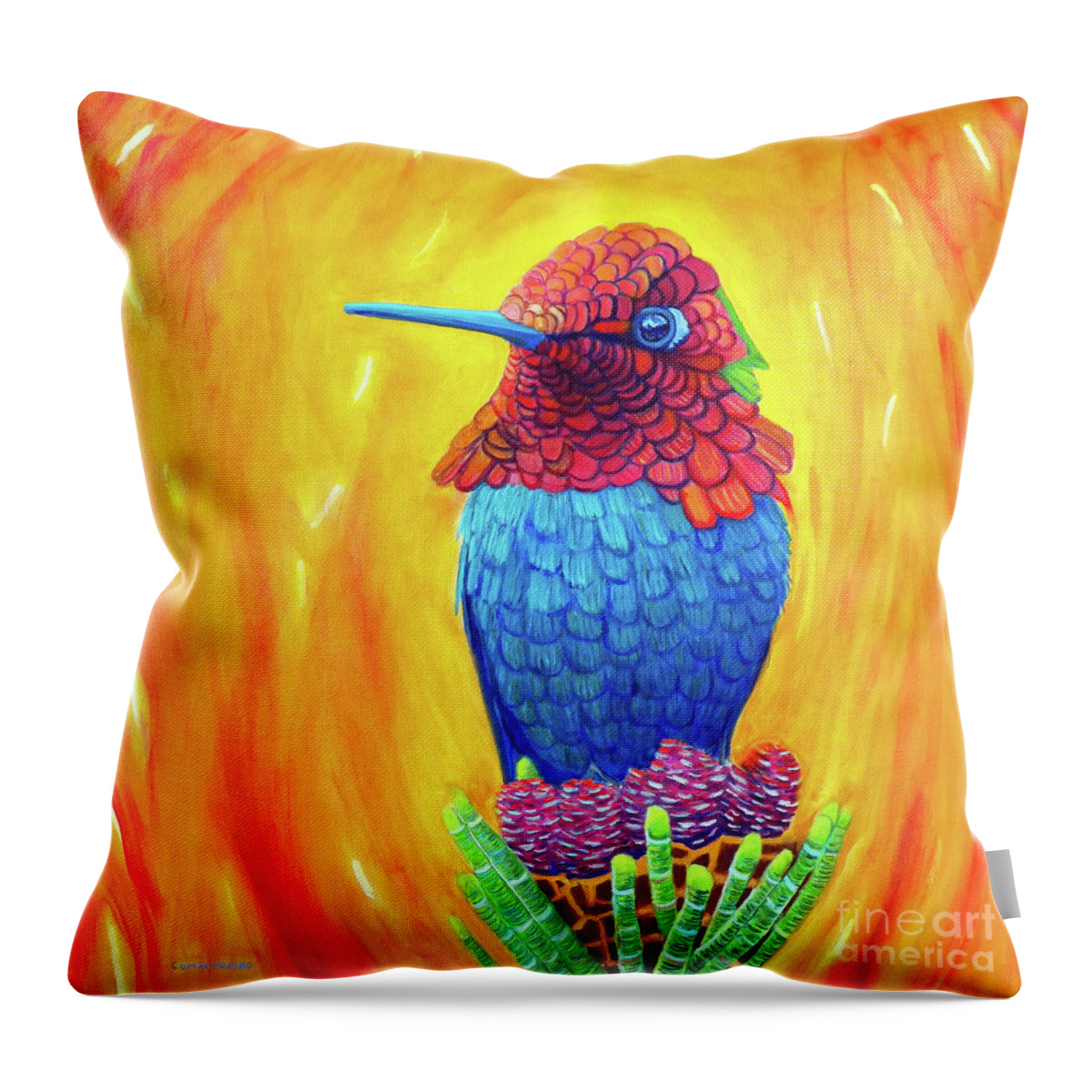 Hummingbird Throw Pillow featuring the painting Finding Angels by Brian Commerford