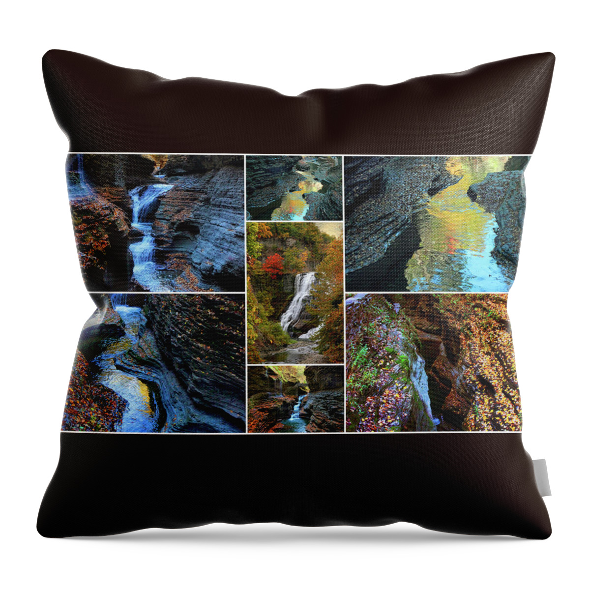 Finger Lakes Throw Pillow featuring the photograph Finger Lakes Gorges Collage by Jessica Jenney