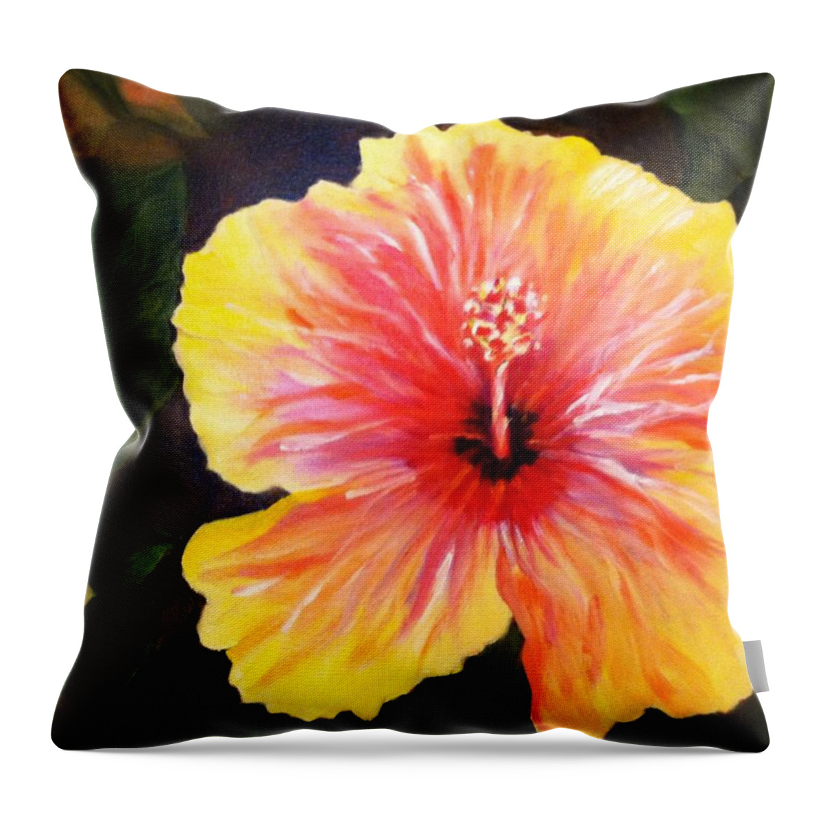 Hibiscus Throw Pillow featuring the painting Fire Dancer by Juliette Becker