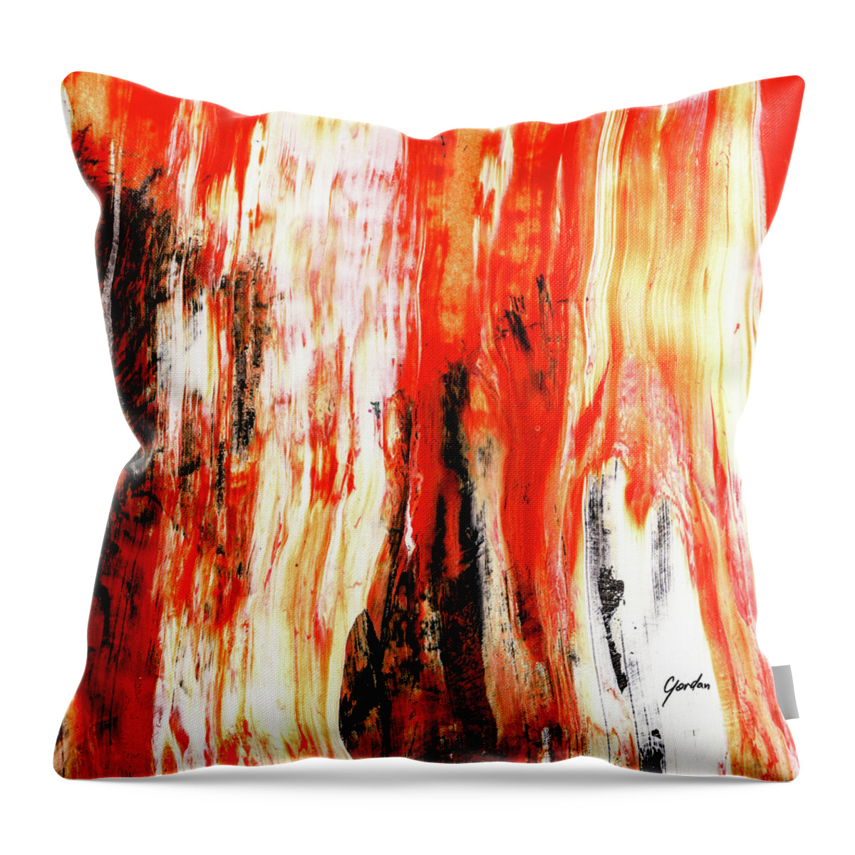 Abstract Throw Pillow featuring the painting Fire - Modern Abstract Art Painting in Red Orange Yellow And White by Modern Abstract