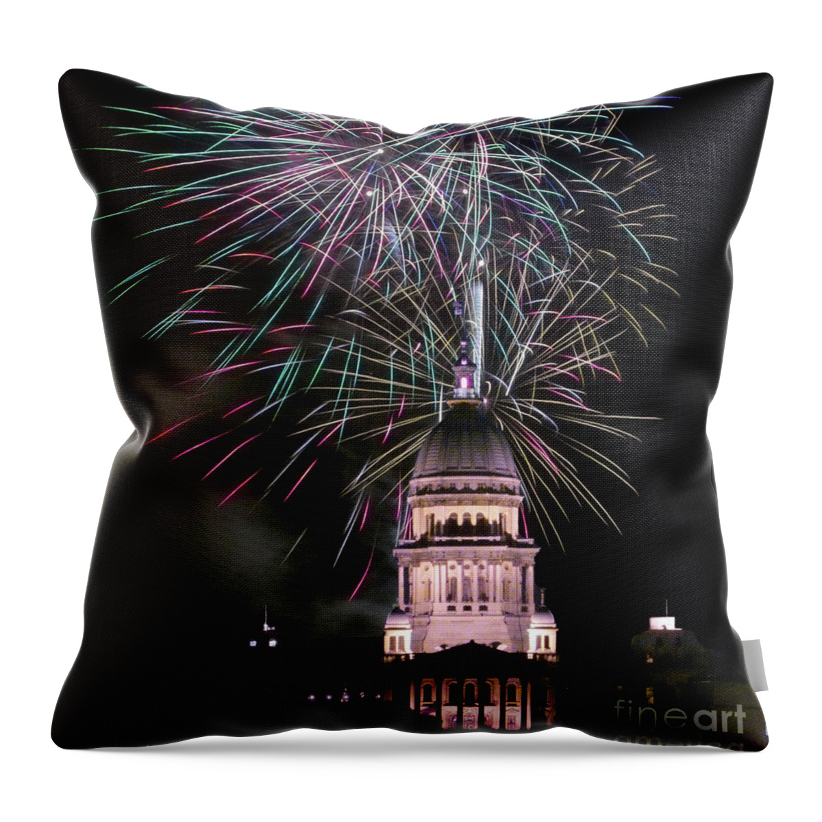 Illinois Throw Pillow featuring the photograph Fireworks at Illinois State Capital Springfield by Kimberly Blom-Roemer