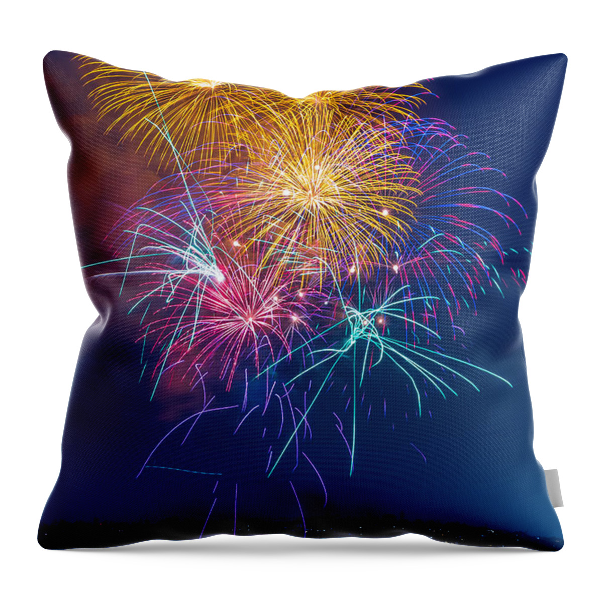 Night Throw Pillow featuring the photograph Fireworks show from Seaworld as seen from Ski Beach in Mission Bay by Sam Antonio